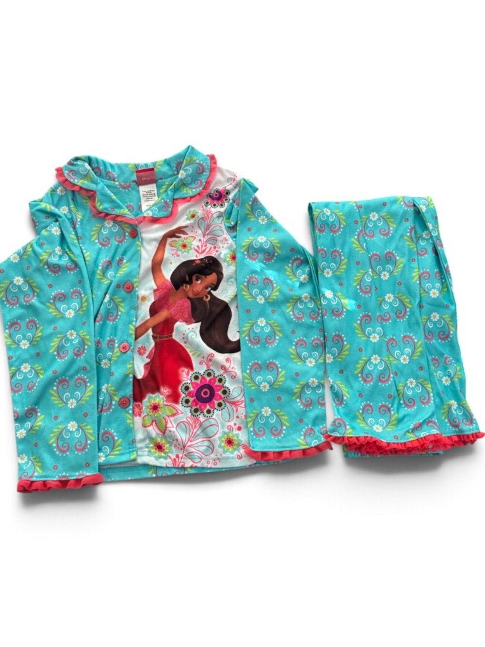 NWT Disney Elena of Avalor Girls Pajama Set Turquoise Floral Ruffle Sleepwear